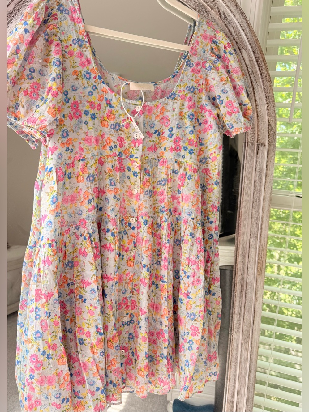 LoveShackFancy Women's Runa Floral Printed Tiered Cotton Mini Short Dress Size L - Picture 3 of 9
